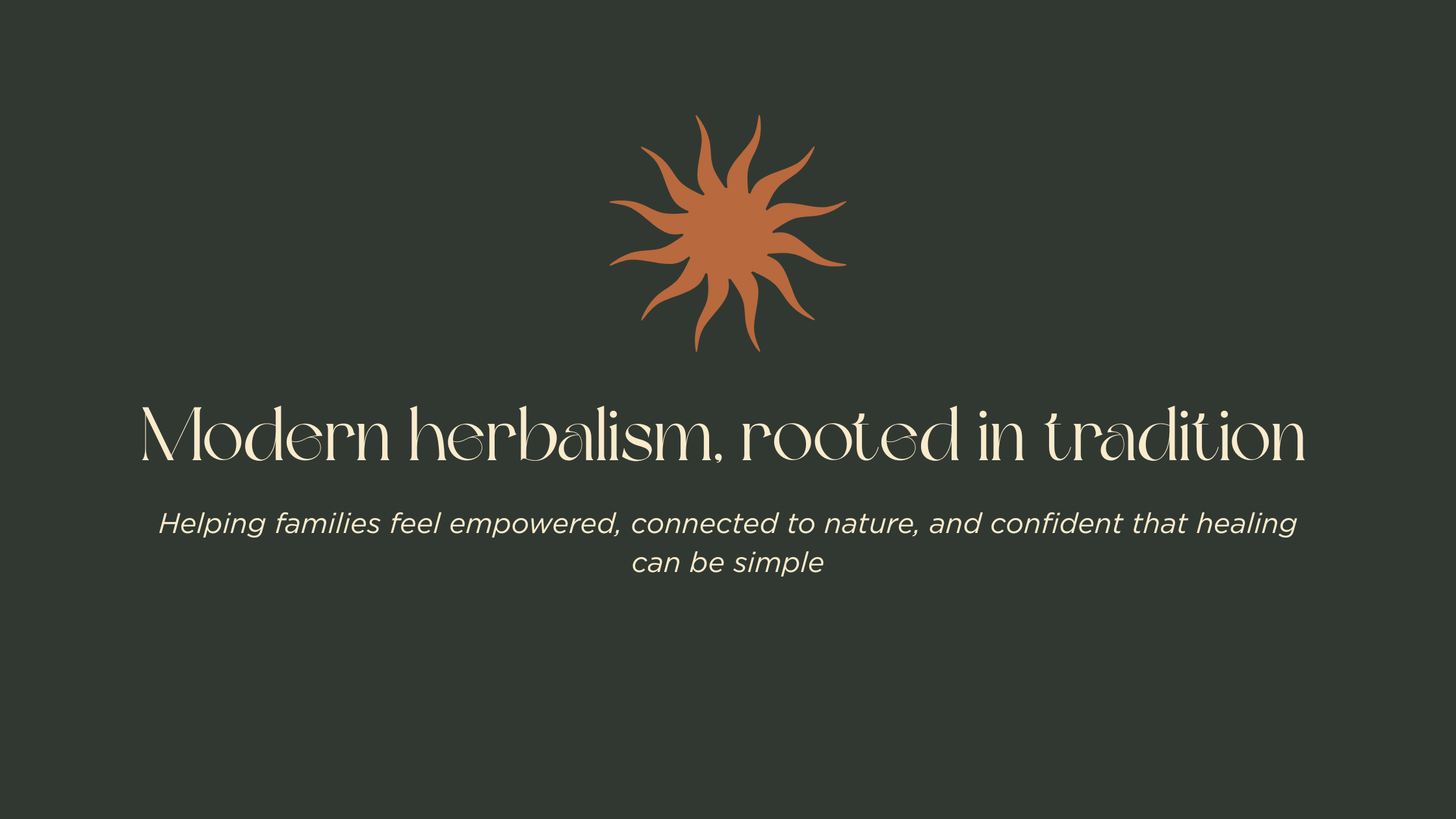 Logo with a sun design and text on a dark background